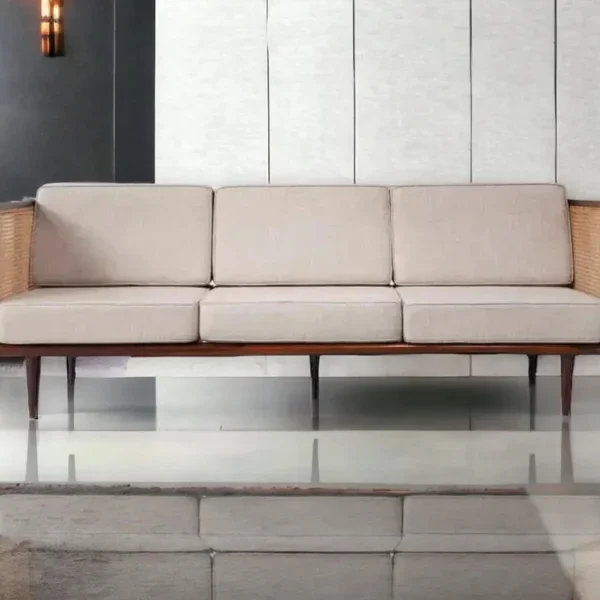 Bard 3 Seater Solid Wood & Rattan Sofa