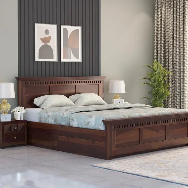 Kuber Sheesham Wood King/Queen Size Bed with Storage