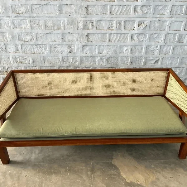 MARVIN SOLID TEAK WOOD & RATTAN 3 SEATER SOFA