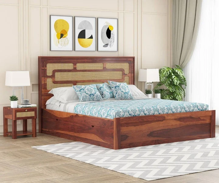 Rattan Sheesham Wood Cane KingQueen Size Bed (2)