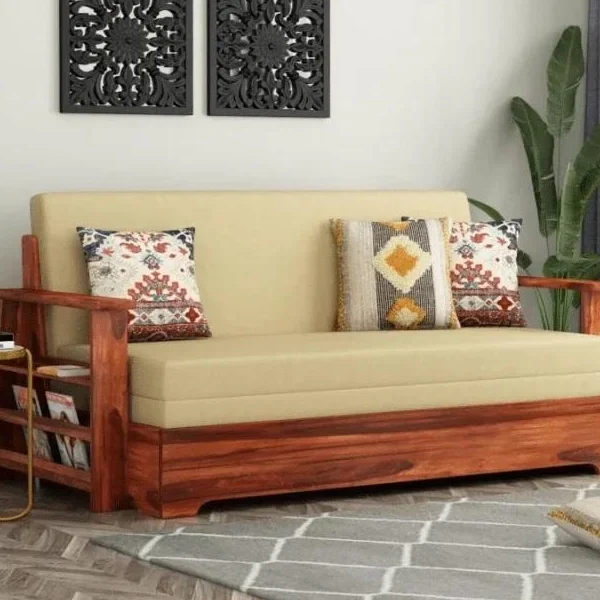 Sheesham Wood Sofa Cum Bed With Armrests
