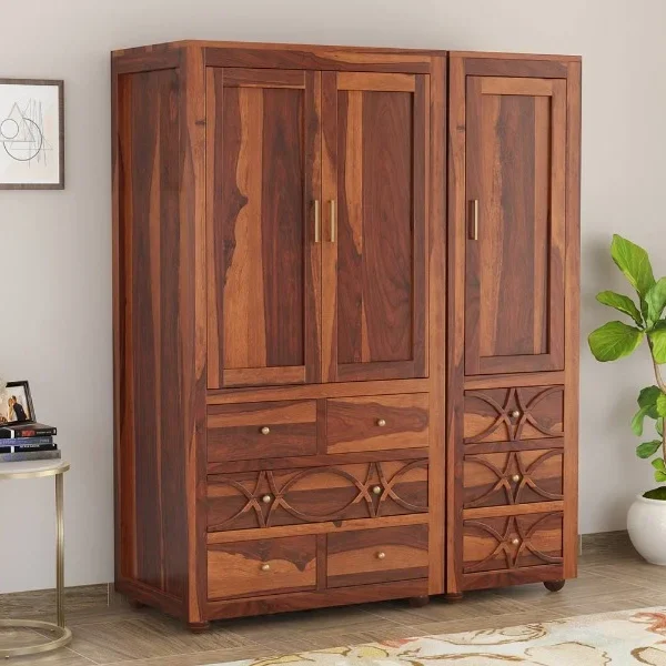 3 Door Solid Sheesham Wood Wardrobe