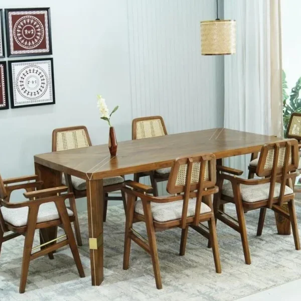 Bee Teak Wood 6 Seater Dining Table Set