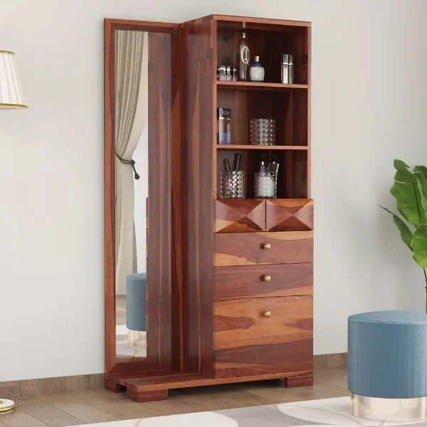 Cinader Sheesham Wood Dressing Table with Storage & Stool