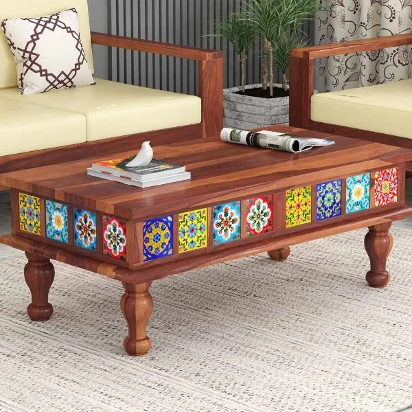 Gavin Solid Wood Coffee Table with Tiles