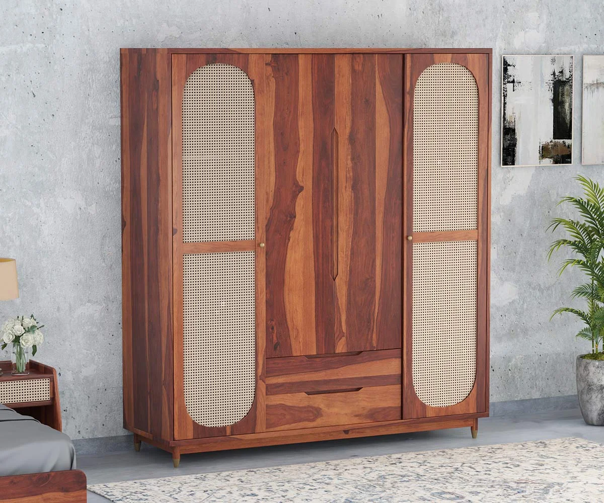 Nylah Mango Wood Cane Wardrobe (2)