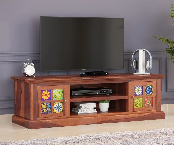 Alex Sheesham Wood Tv Cabinets with Tiles and Storage (2)
