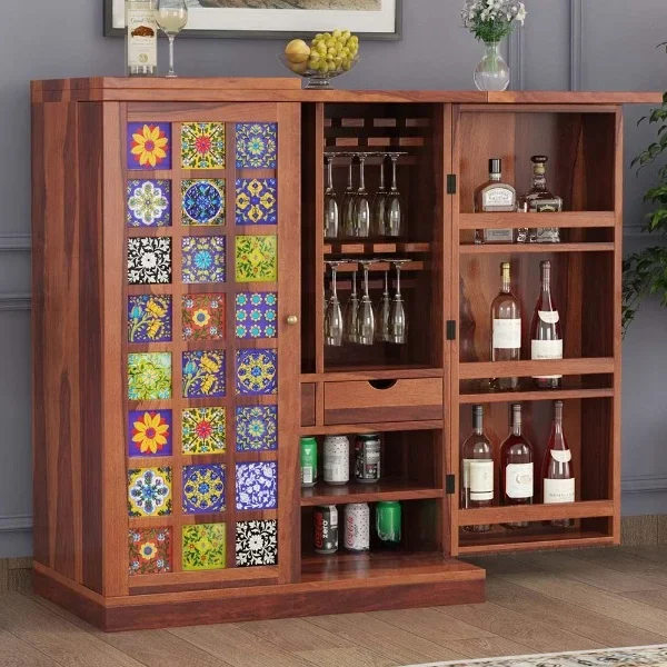Jason Solid Sheesham Wood Bar Cabinet